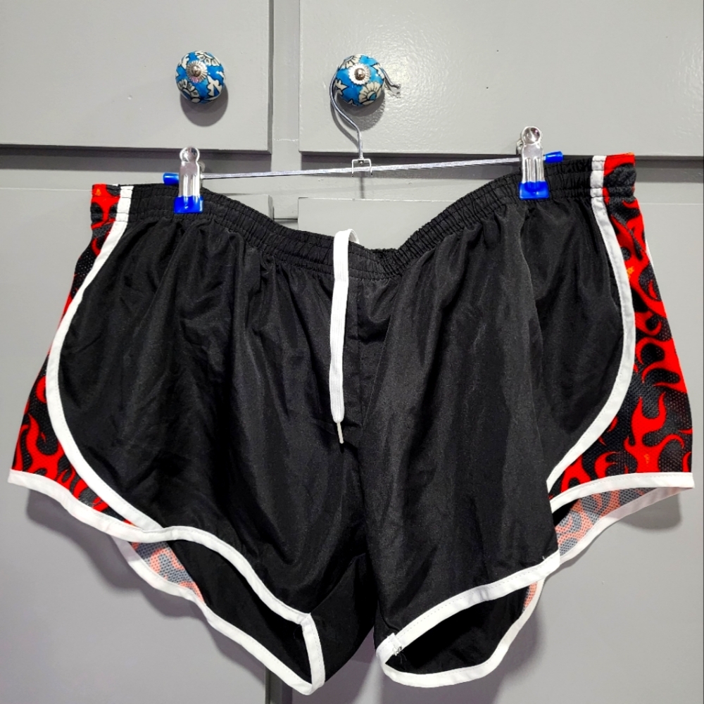 Soffe Black and Red Flame Athletic Shorts, Lined, XL